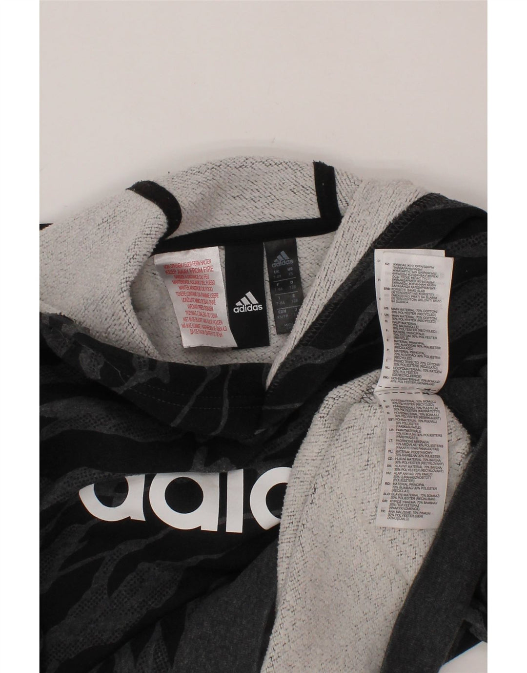 Pulover ADIDAS pentru băieți, cu capota, 7-8 ani, gri din bumbac cu imprimeu animal