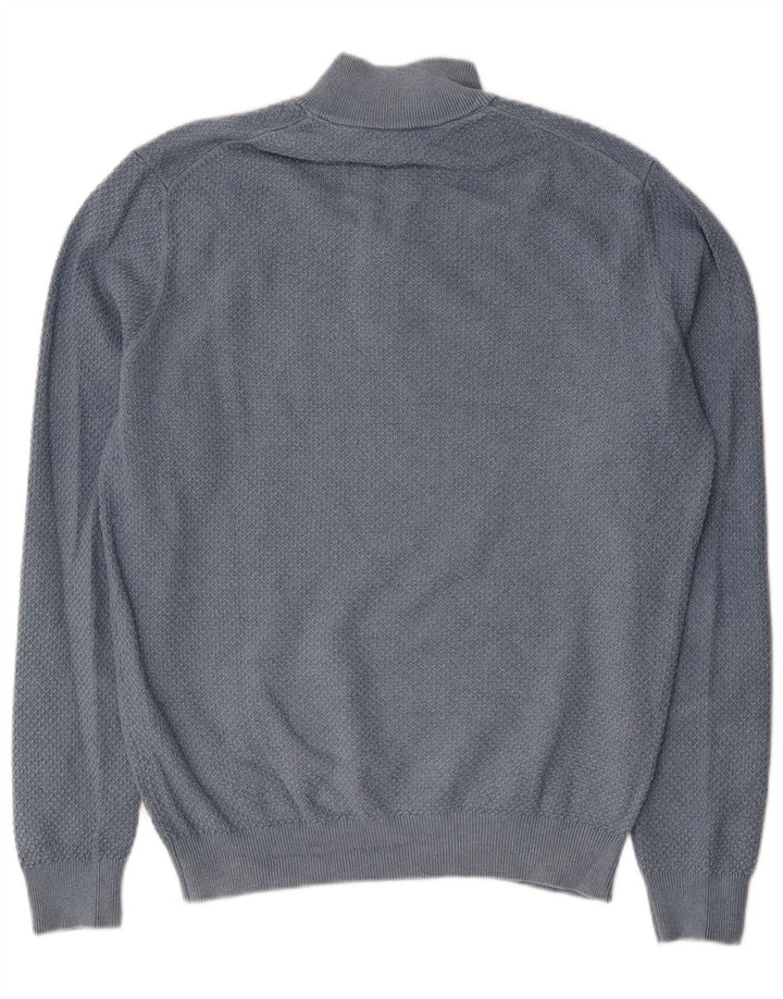Pulover Massimo Dutti pentru bărbați, cu fermoar, cu gât, bumbac mare, albastru