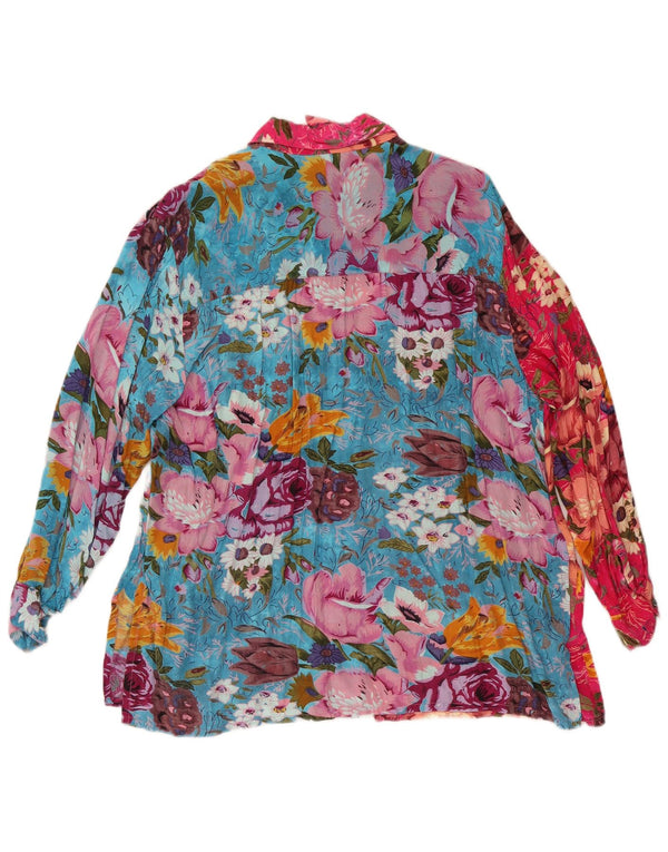 Bluză de cămașă vintage pentru femei UK 18 XL, viscoză florală multicoloră