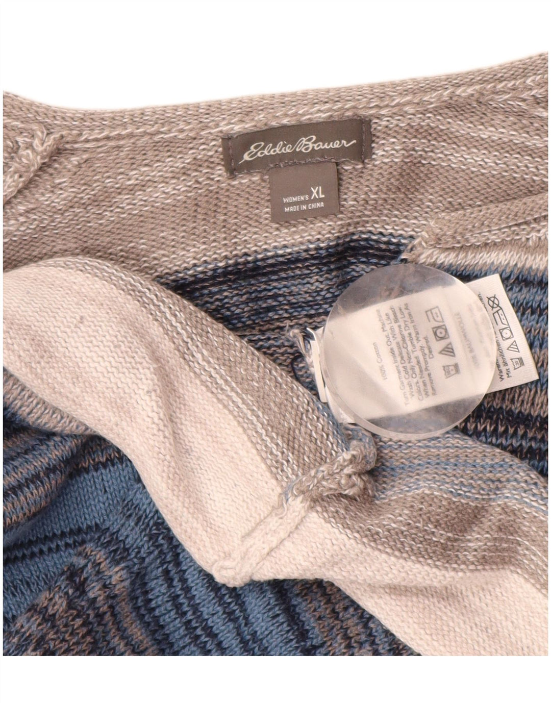 EDDIE BAUER Pulover cu decolteu în V pentru femei UK 18 XL, cu dungi multicolore