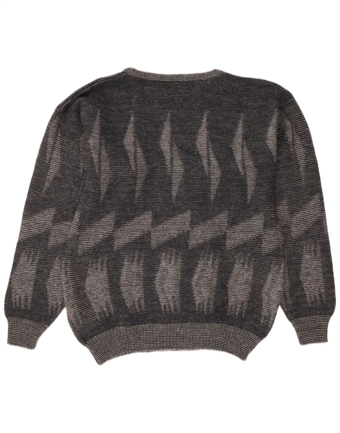 Pulover vintage pentru bărbați cu gâtul turnat mare, gri geometric