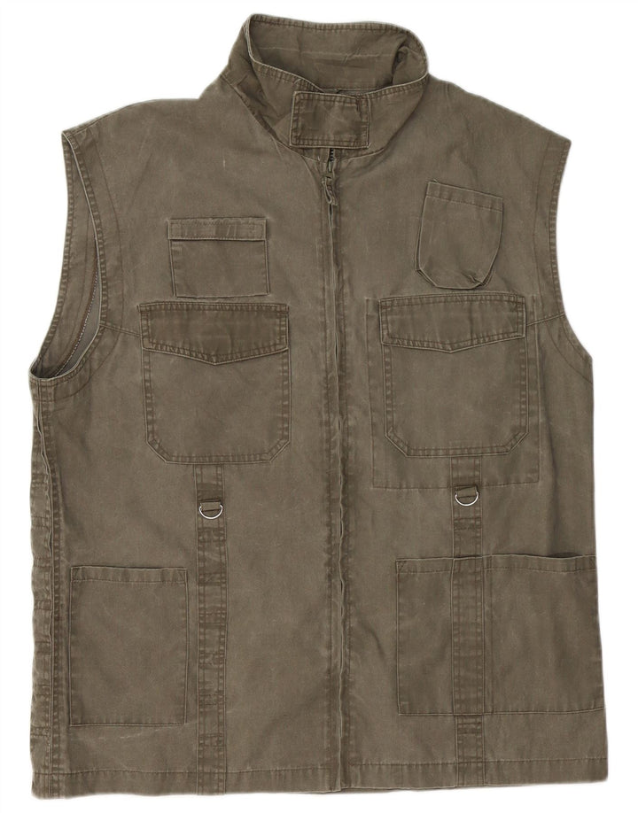 Beyond Mens Utility Gilet UK 44 2XL Kaki Bumbac