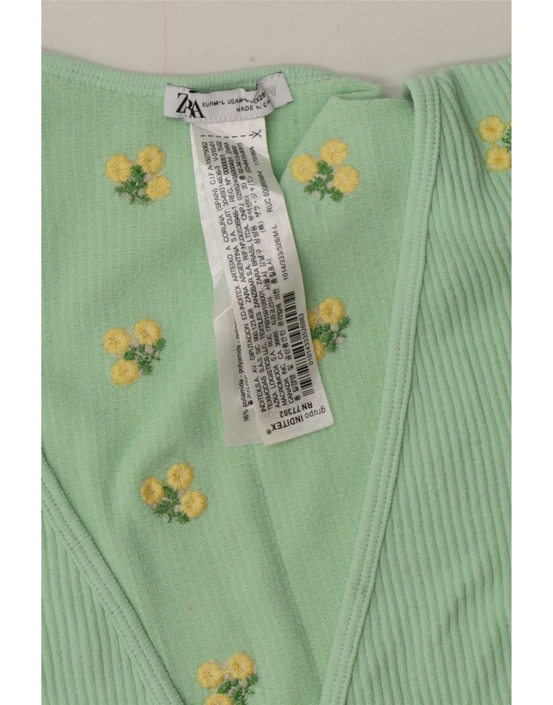 Top cardigan pentru femei Zara UK 12 Medium Verde Floral Poliamidă