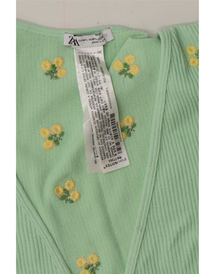 Top cardigan pentru femei Zara UK 12 Medium Verde Floral Poliamidă