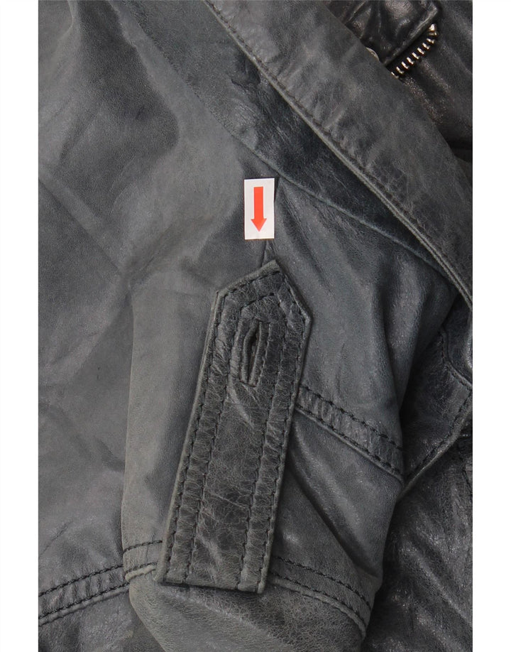 Jachetă Bomber din piele vintage pentru femei IT 46 Mare din piele bleumarin