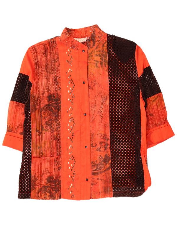 Bluză cămașă vintage pentru femei cu mâneci 3/4 UK 14 Medium Orange Paisley