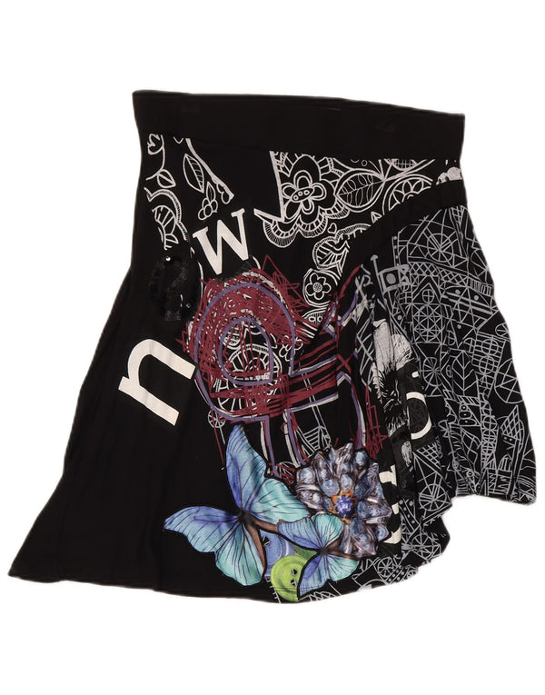 Fusta Desigual Graphic Asymetrical Womens Medium W30 Black Floral
