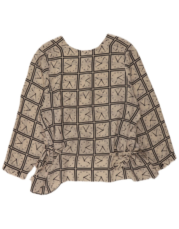 Bluză vintage cu mânecă lungă pentru femei UK 18 XL Alb geometric
