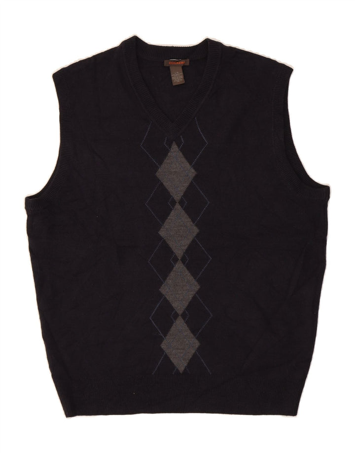 DOCKERS Mens Vest Tank Top Large Navy Blue Argyle/Diamond Acrylic Vintage Dockers and Second-Hand Dockers from Messina Hembry 