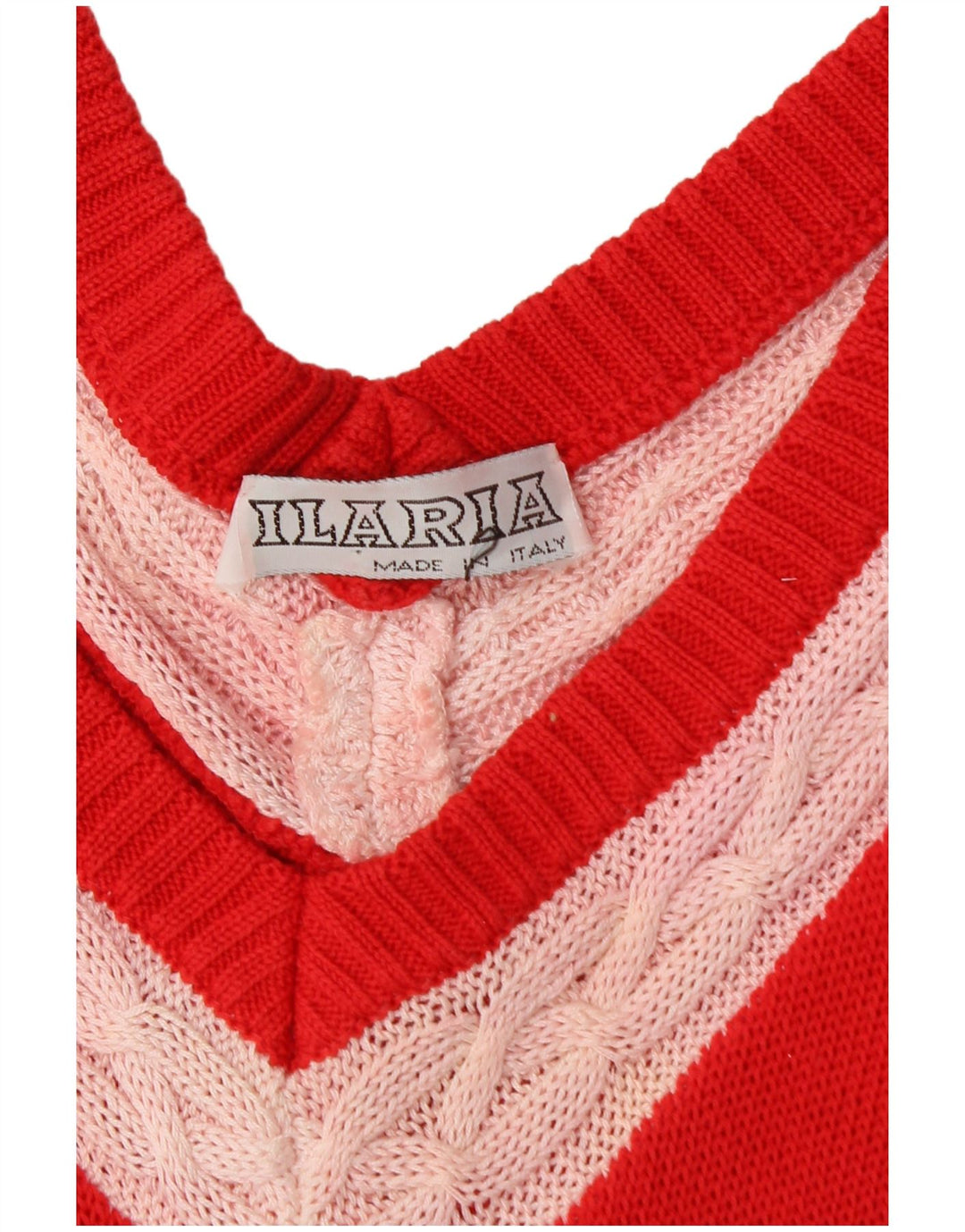 Pulover VINTAGE pentru femei, cu paragate, cu decolteu în V, UK 18 XL, roșu, bloc de culoare