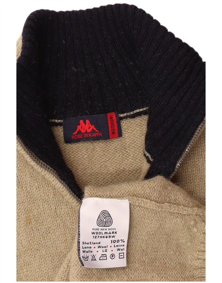 Pulover Kappa pentru damă, cu fermoar, cu gât, lână cu dungi, bej mediu, clasic