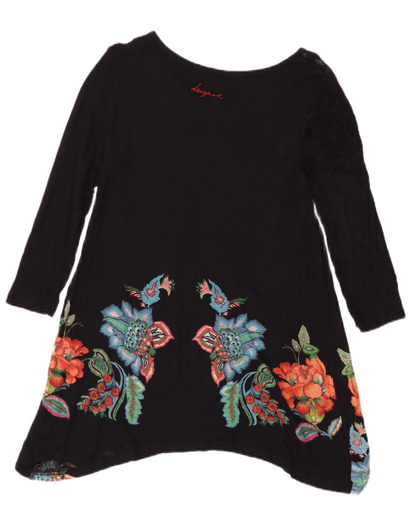 Top cu tunică cu mânecă lungă pentru femei Desigual UK 12 Medium Black Floral Bohemian