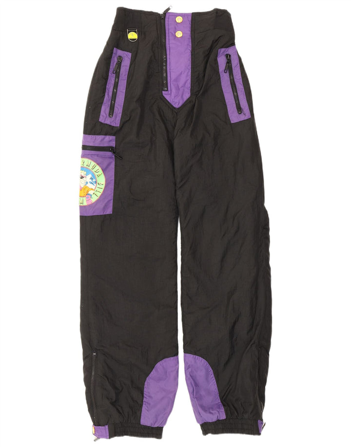 Pantaloni de schi vintage pentru bărbați, negru, poliester color bloc