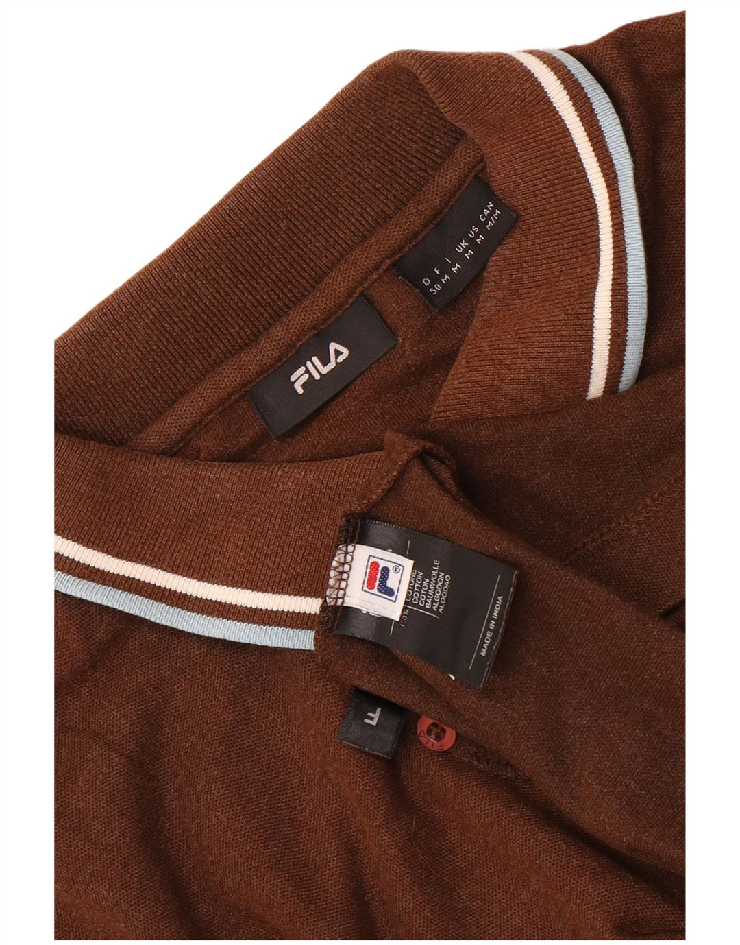 Tricou polo Fila pentru bărbați cu mânecă lungă, bumbac maro mediu