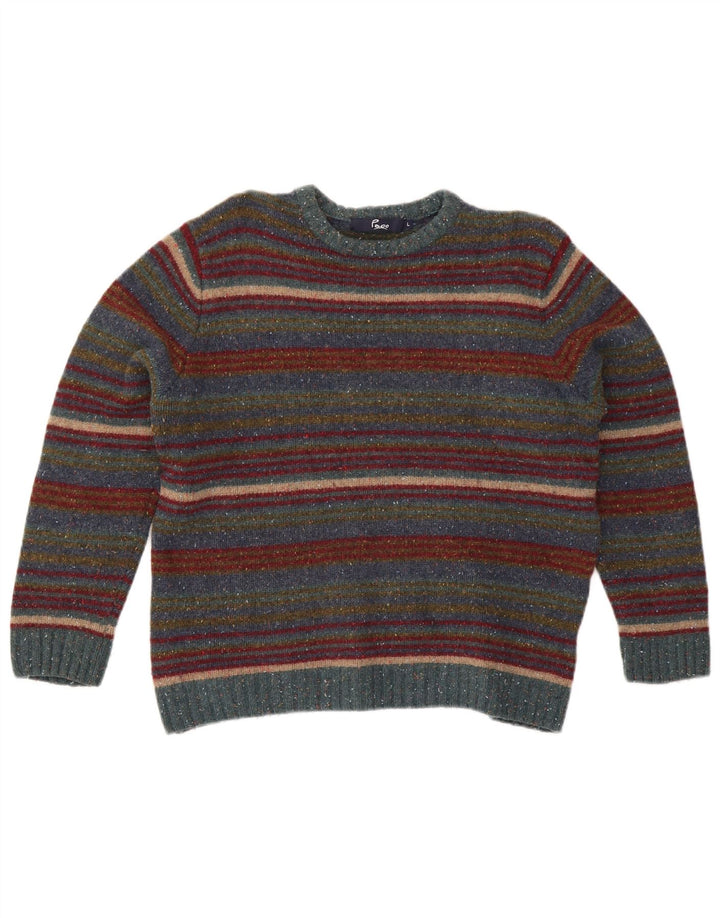 Pulover Paco pentru damă cu gât roșu din Lână cu dungi mari, multicolore, UK 16