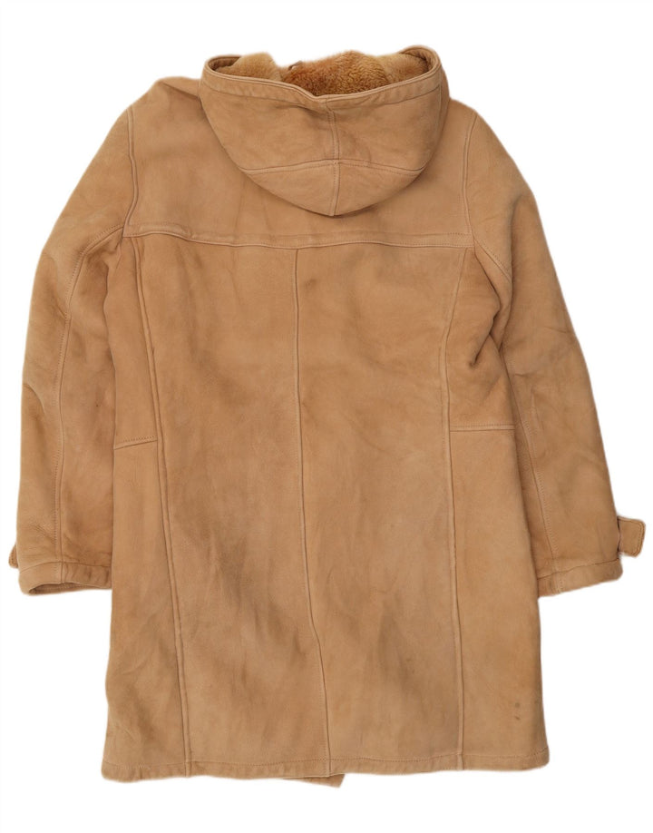 Palton din shearling cu glugă vintage pentru bărbați UK 36 Bej mic