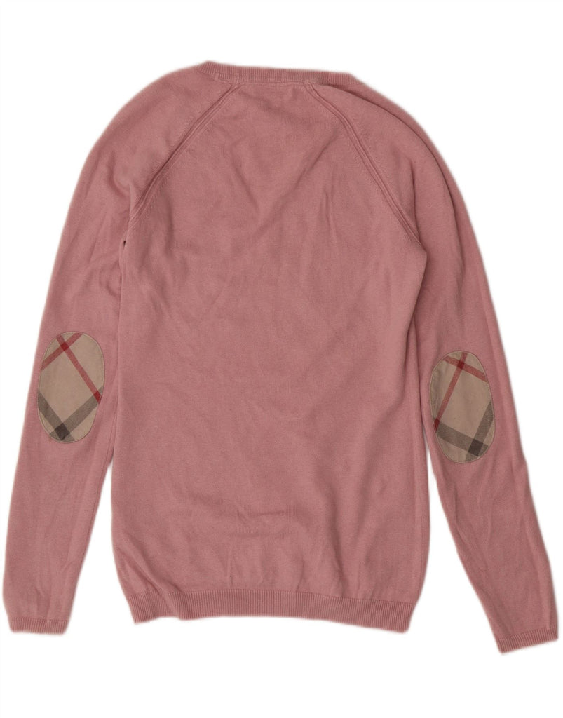 BURBERRY Womens V-Neck Jumper Sweater UK 10 Small Pink Cotton Vintage Burberry and Second-Hand Burberry from Messina Hembry 