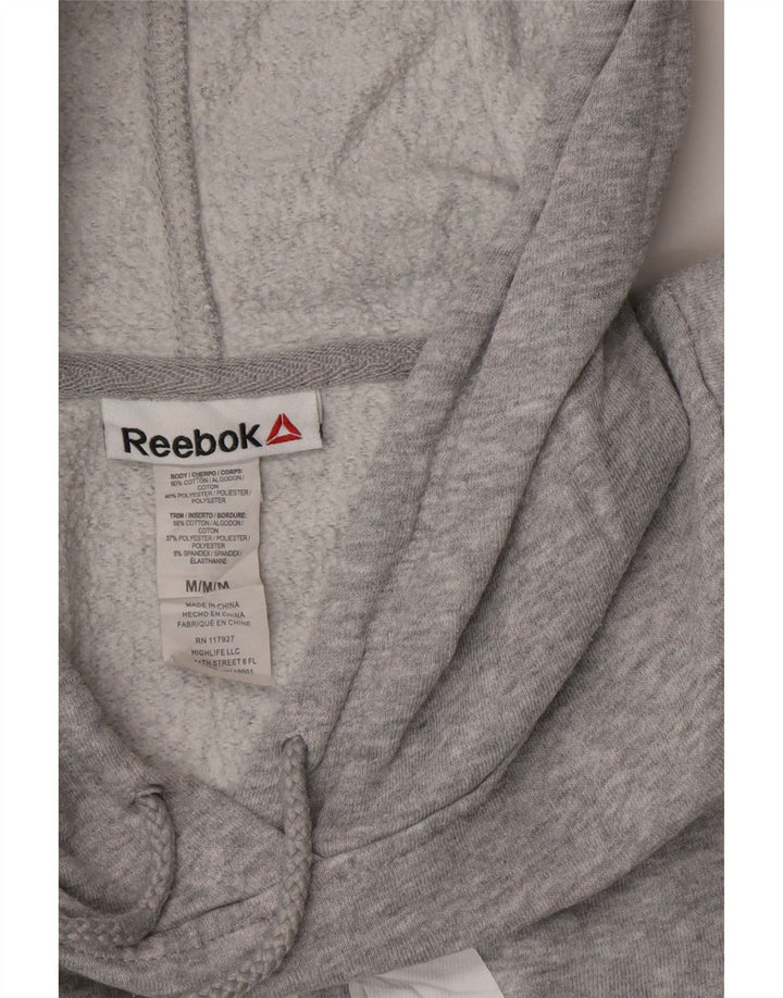 Pulover cu glugă cu grafică REEBOK pentru femei UK 14, bumbac cu pete, gri mediu