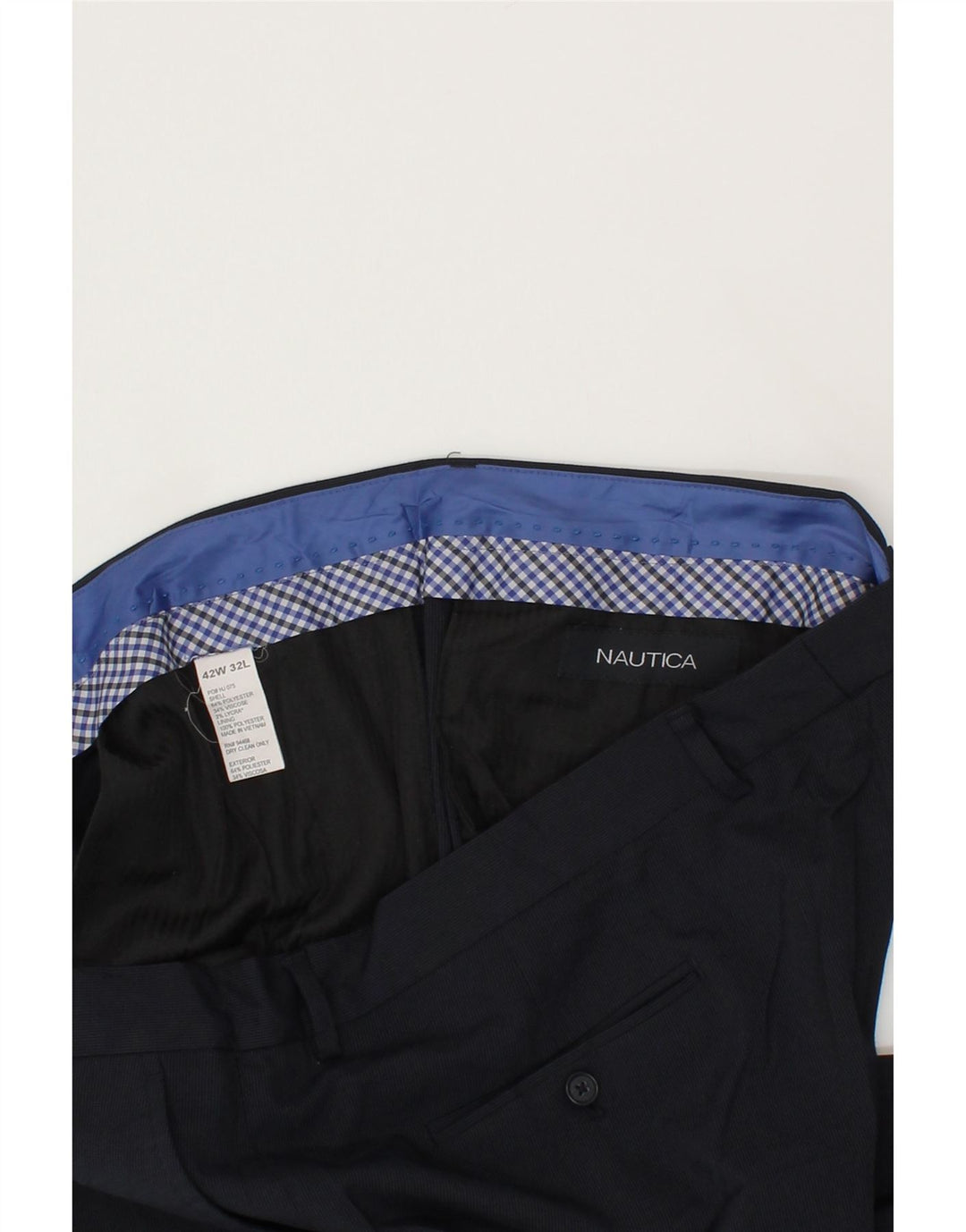 NAUTICA Mens Slim Chino Trousers W42 L32 Navy Blue Polyester Vintage Nautica and Second-Hand Nautica from Messina Hembry 