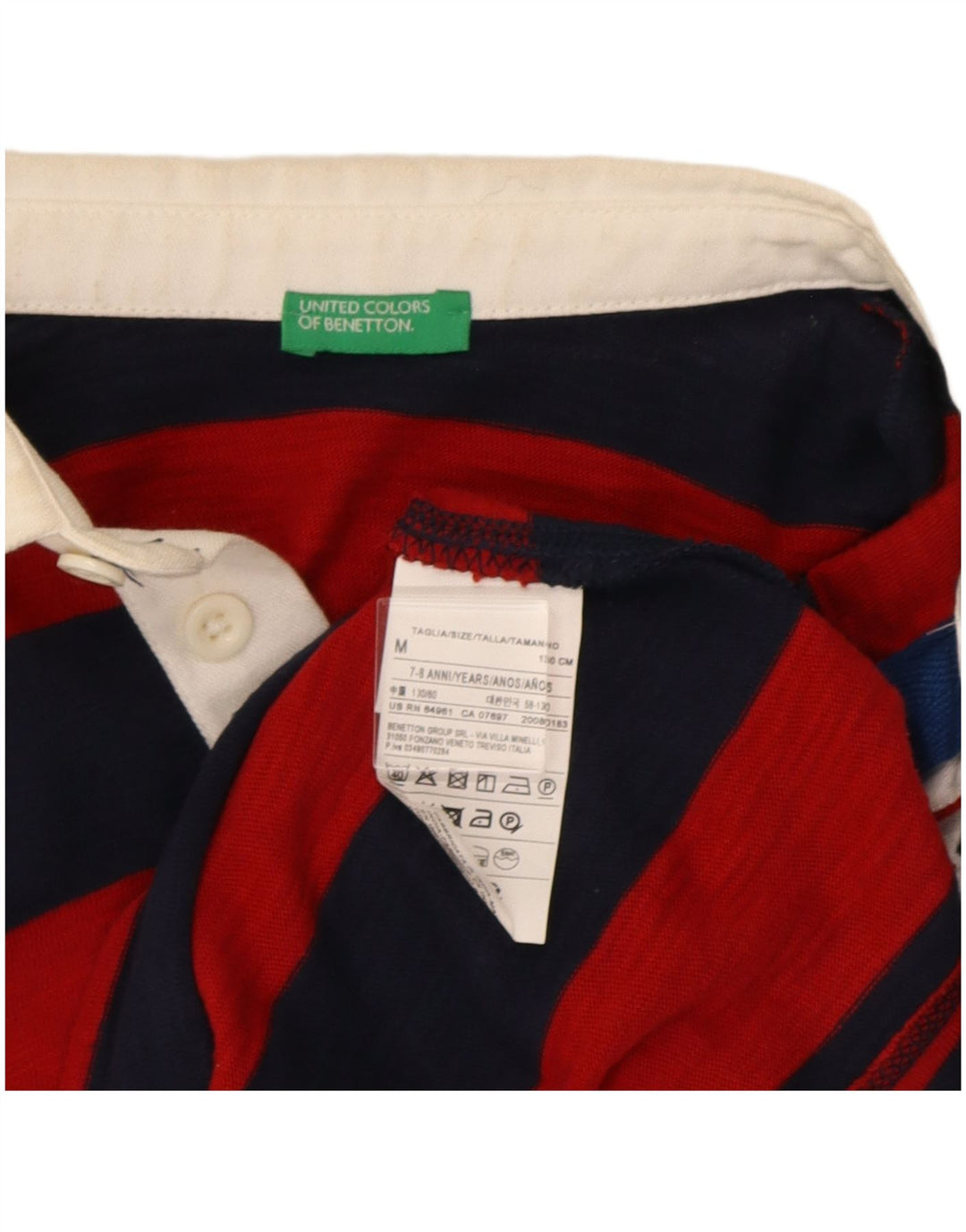 Tricou polo obișnuit cu mânecă lungă Benetton pentru băieți 7-8 ani cu dungi roșii medii