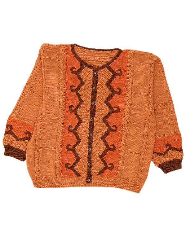 Pulover Cardigan Vintage pentru femei UK 18 XL Orange Geometric
