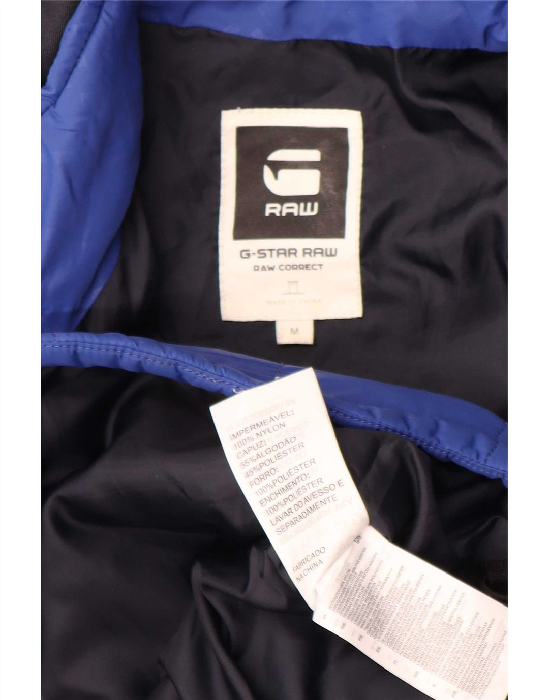 Jachetă căptușită cu glugă G-Star pentru femei UK 38 Medium Blue Geometric Nylon