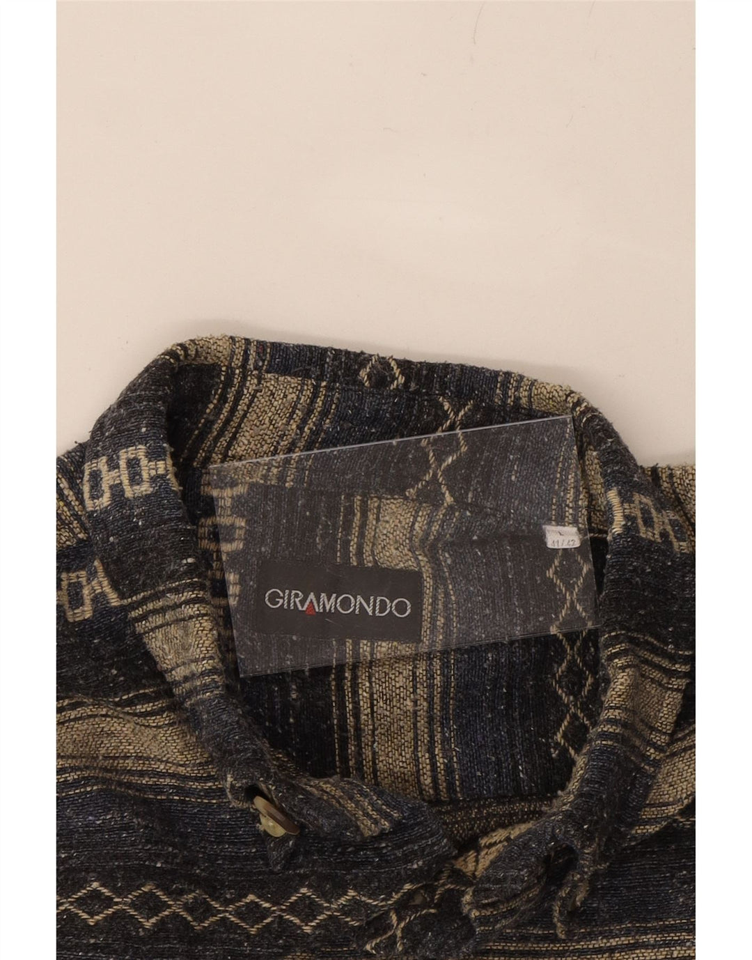 GIRAMONDO Mens Overshirt Shirt Size 41/42 Large Grey Geometric Viscose Vintage Giramondo and Second-Hand Giramondo from Messina Hembry 