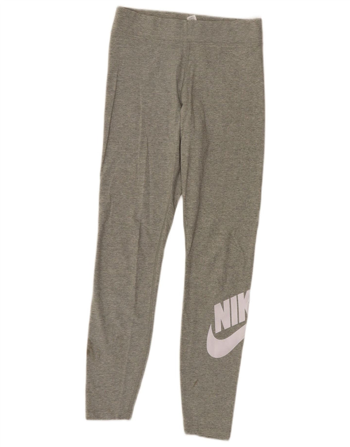 NIKE Womens Graphic Leggings UK 12 Medium  Grey Cotton