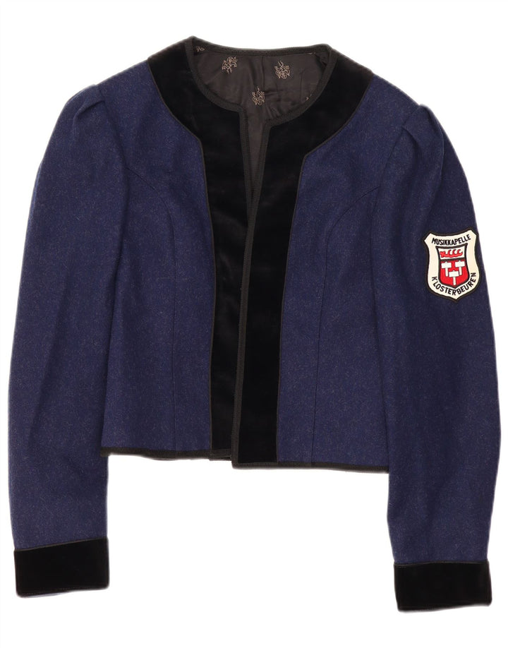 Jachetă Vintage pentru femei Trachten Crop Open Blazer UK 12 Medium Bleumarin