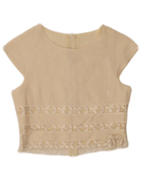 Laura Biagiotti Girls Blouse Top 12-13 Years Beige Floral Linen