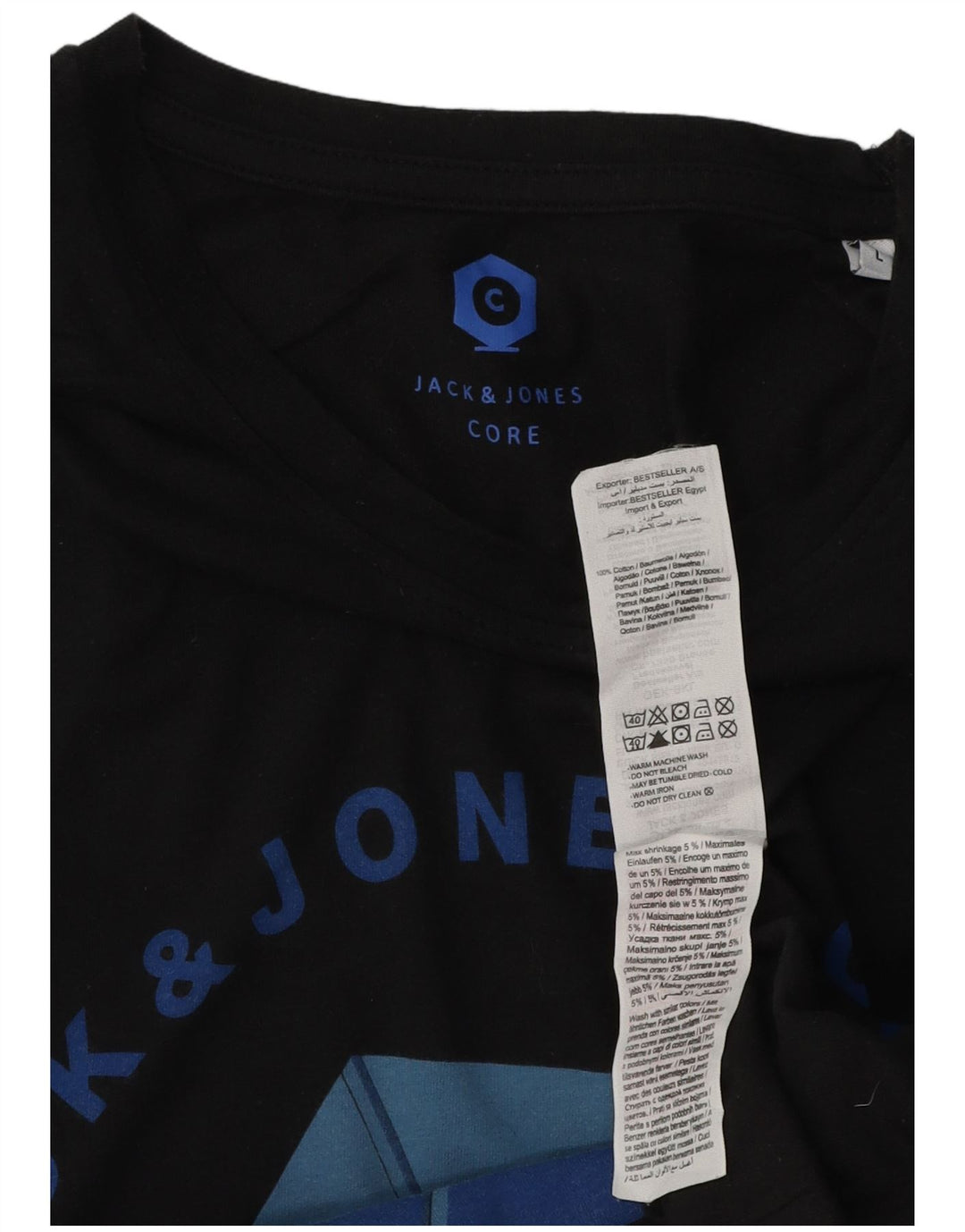 JACK & JONES Tricou grafic pentru bărbați Top mare din bumbac negru