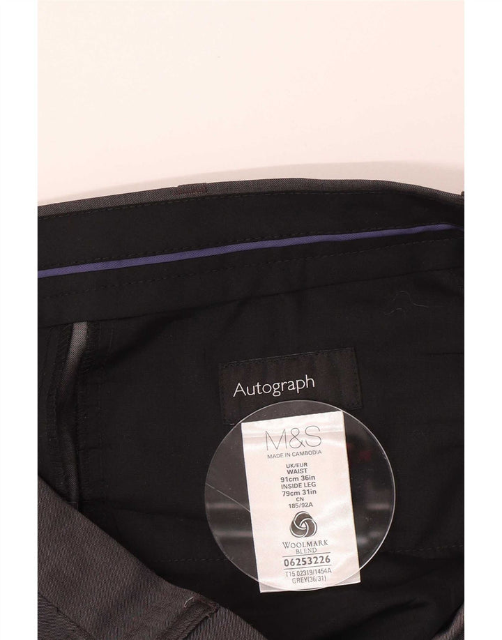 Marks & Spencer Pantaloni de costum drept autograf pentru bărbați L36 L31 Lână gri