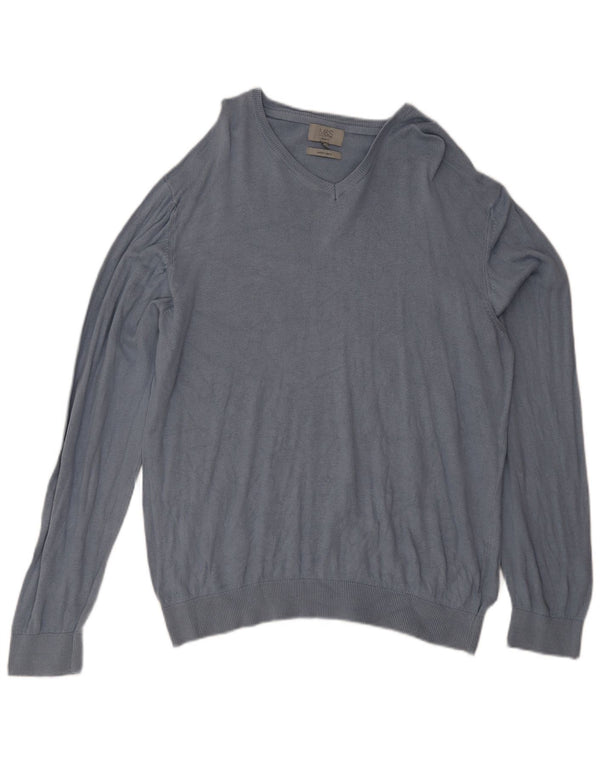 Pulover cu decolteu în V Marks & Spencer pentru bărbați, bumbac albastru 2XL