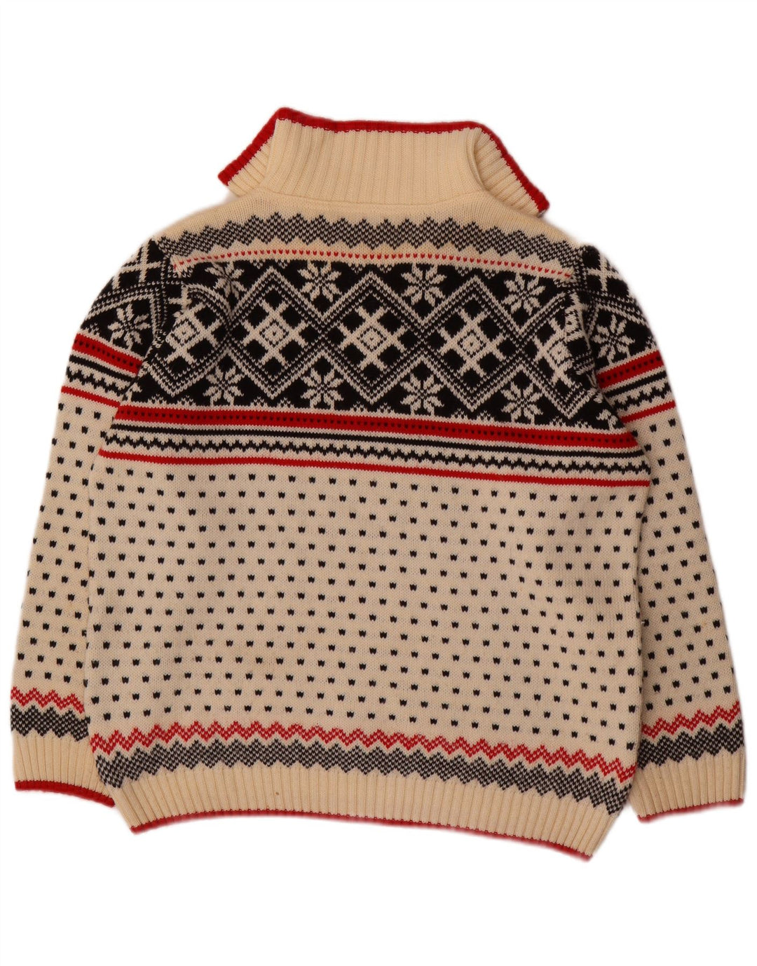 Pulover VINTAGE pentru femei, cu fermoar, cu gât, Marea Britanie 16, mare, alb, Fair Isle