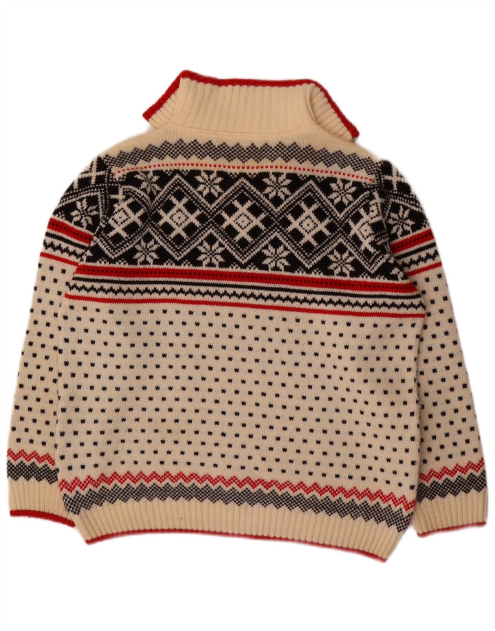Pulover VINTAGE pentru femei, cu fermoar, cu gât, Marea Britanie 16, mare, alb, Fair Isle