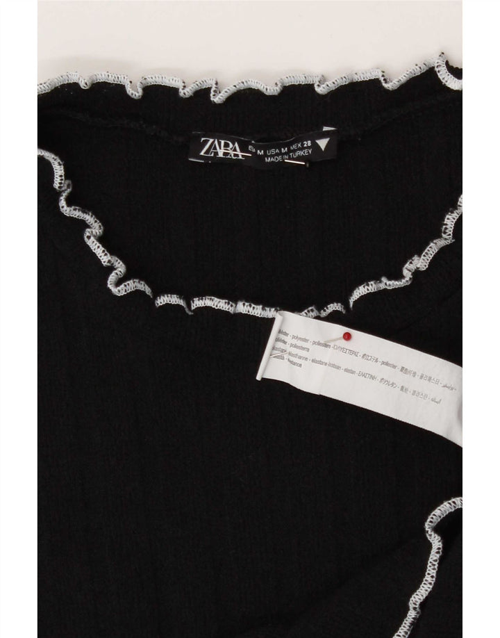 Tricou Crop pentru femei Zara UK 12 Poliester mediu negru