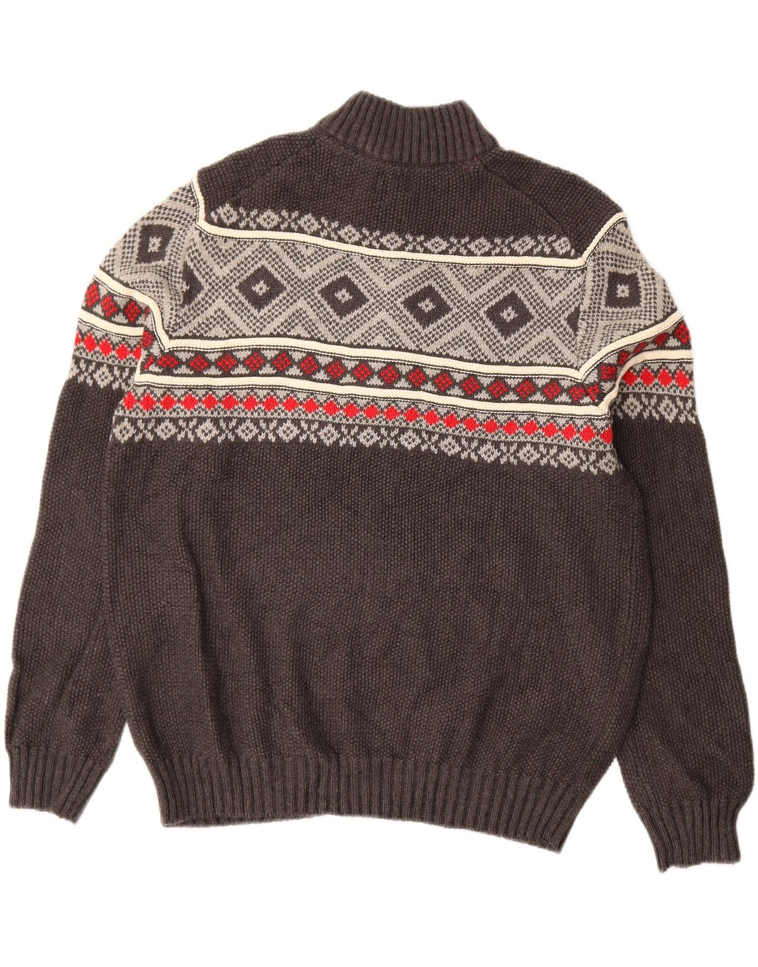 Pulover pentru bărbați IZOD, cu fermoar, cu gât, mare, gri din bumbac Fair Isle