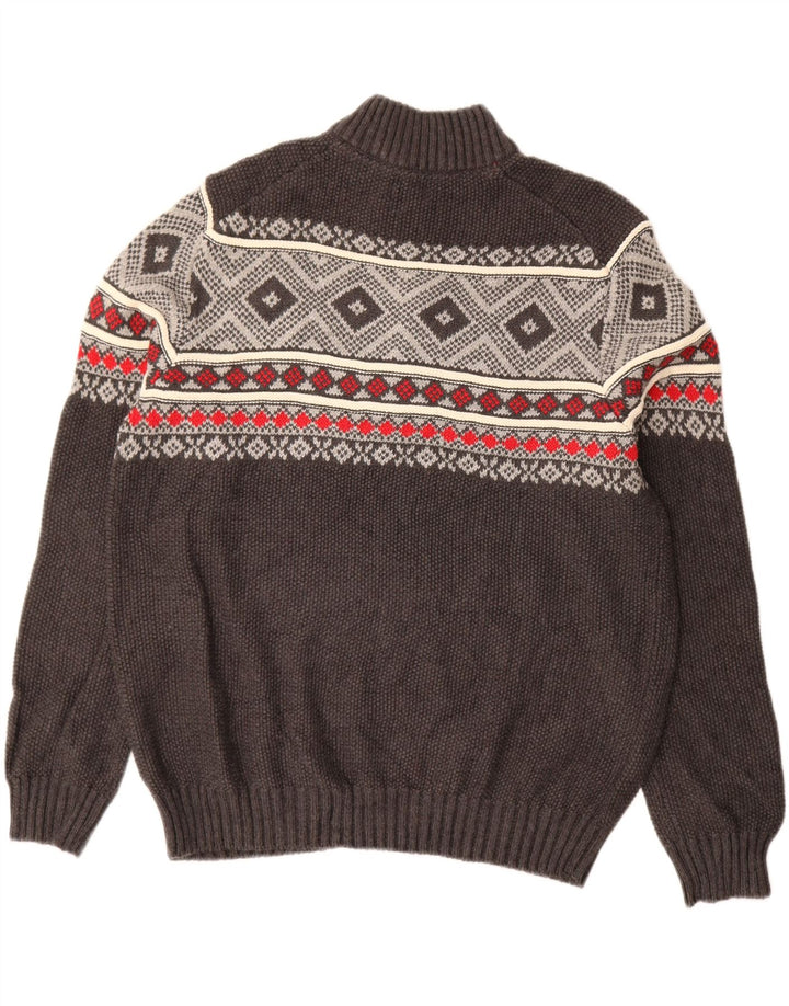Pulover pentru bărbați IZOD, cu fermoar, cu gât, mare, gri din bumbac Fair Isle