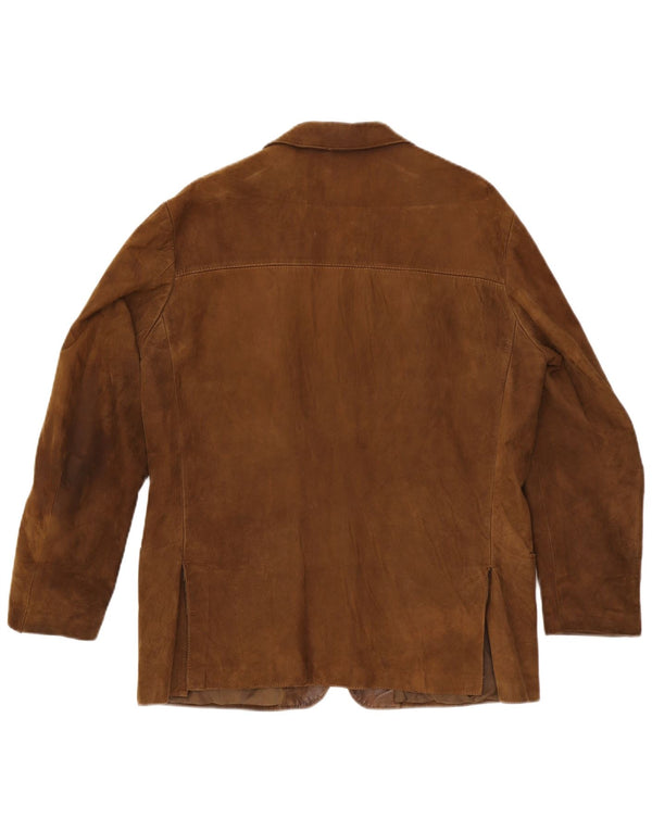 Blazer Vintage pentru bărbați cu 3 nasturi din piele intoarsa, UK 40, maro mare