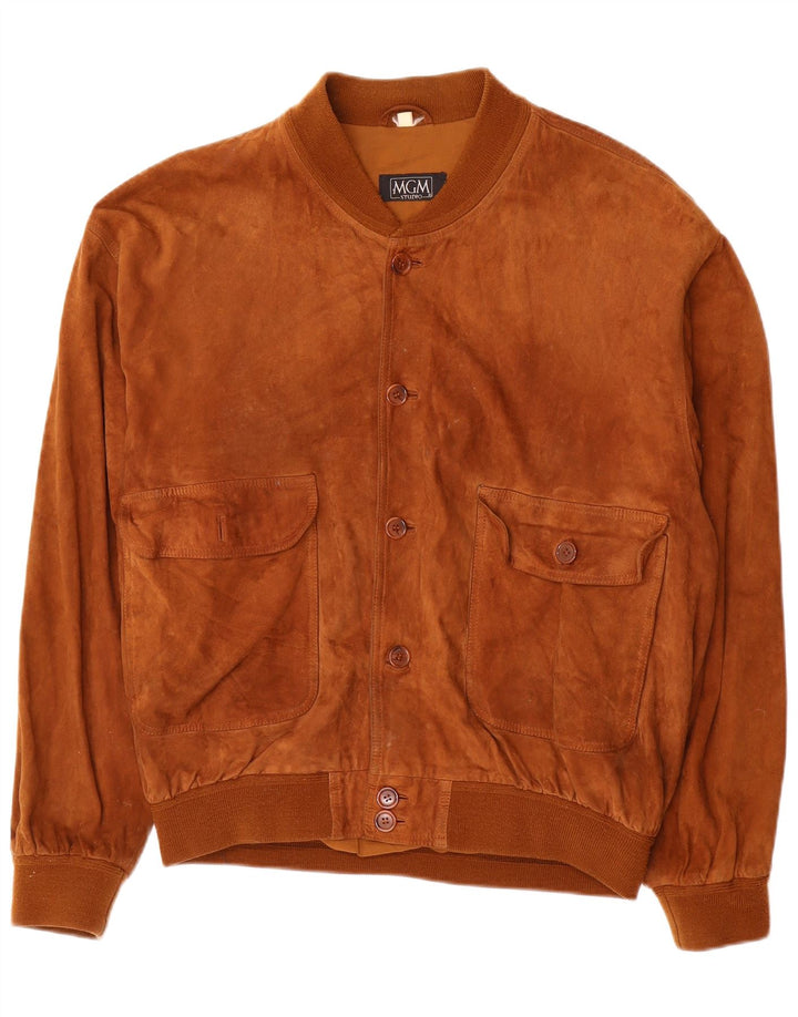 Bomber vintage pentru bărbați din piele intoarsa EU 52 XL din piele maro