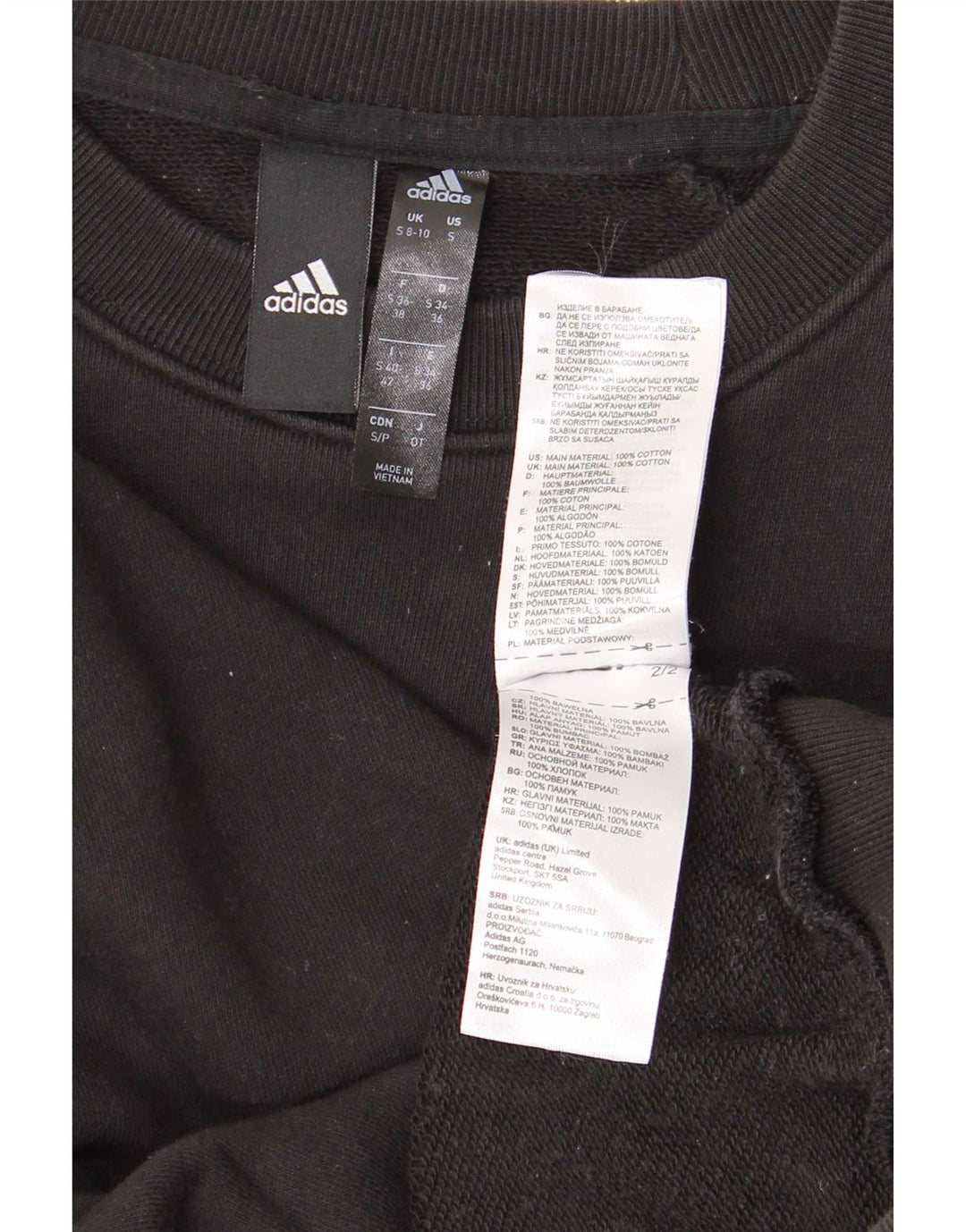 Pulover supradimensionat pentru femei Adidas UK 8/10 Bumbac negru mic