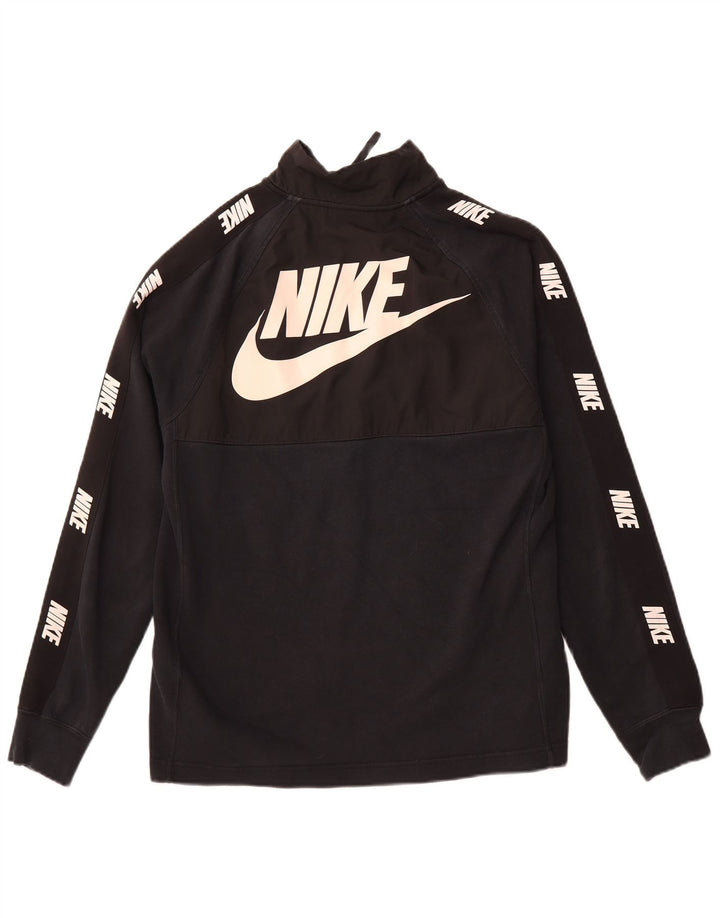 Pulover NIKE pentru bărbați, cu grafic, cu fermoar și gât, bumbac mic, negru