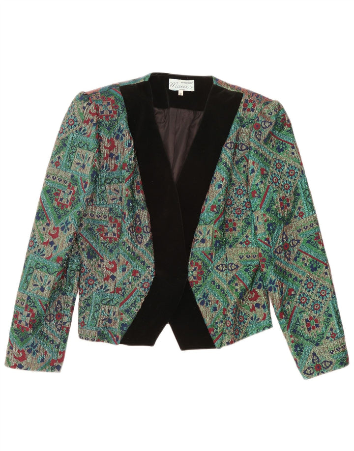 Jachetă Vintage pentru femei Crop Blazer IT 46 Large Green Geometric Acetat