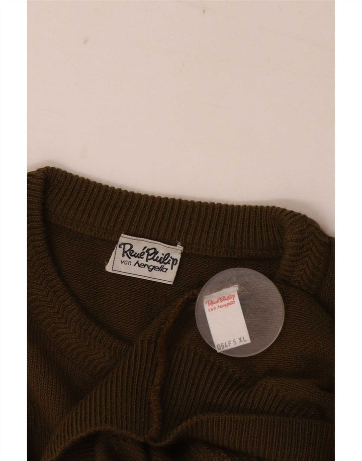 Pulover Vintage pentru bărbați cu gâtul turnat XL Kaki Lână