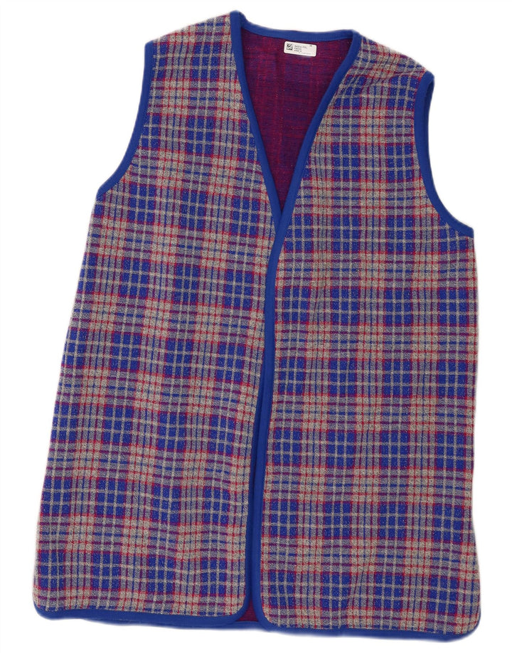 Cardigan Vintage fără mâneci pentru femei UK 14 Medium Blue Check