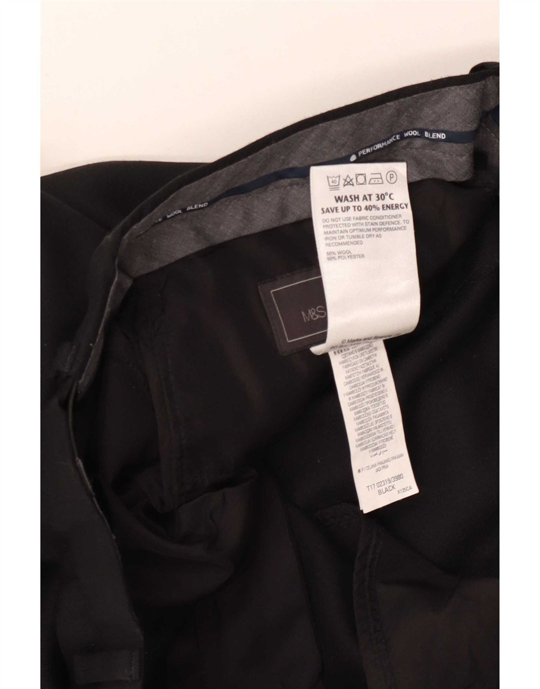 Marks & Spencer Pantaloni de costum pentru bărbați, drepti, cu croiala normală L34 L31 Lână neagră