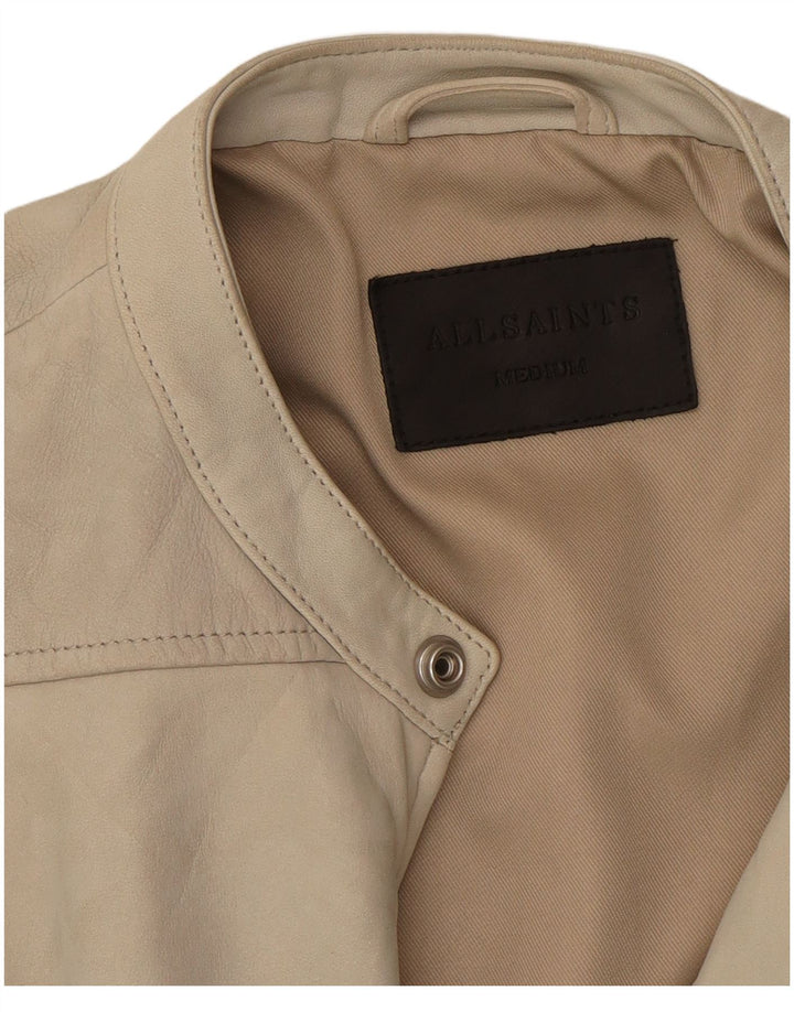 ALL SAINTS Mens Leather Jacket UK 38 Medium Grey Leather
