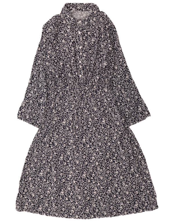 Rochie maxi cu mânecă lungă pentru femei VINTAGE UK 14 mare, albastru, bumbac floral