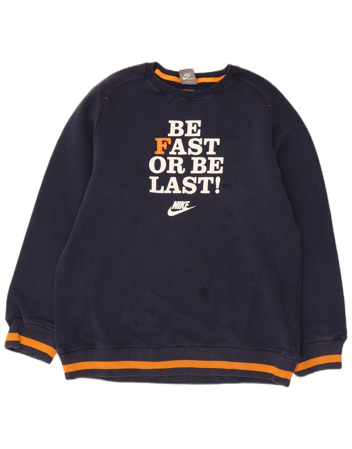 NIKE Boys Graphic Sweatshirt Jumper 13-14 Years Navy Blue Cotton