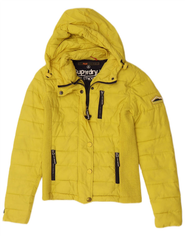 Jachetă căptușită cu glugă Superdry pentru femei UK 10, poliester galben mic
